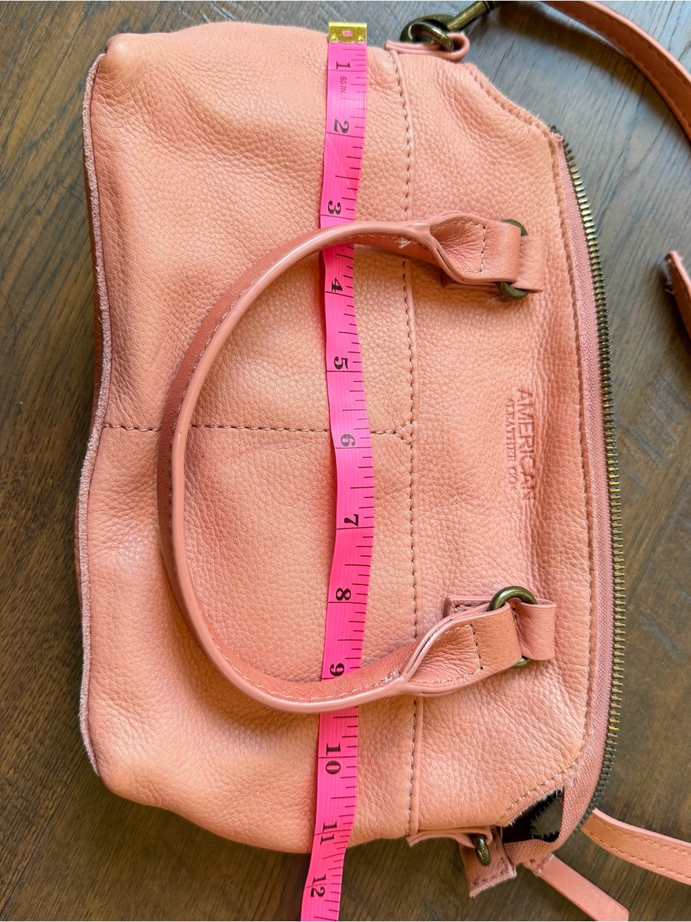 American Leather Co. Coral Pink Leather Shoulder Bag with Crossbody Strap - Picture 8 of 11